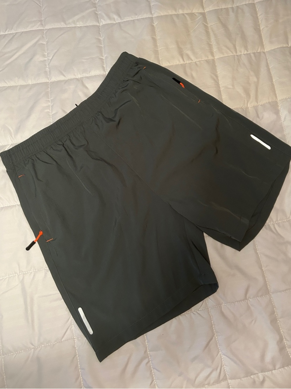 Source Unknown Men's Athletic Shorts - Army Green with Orange Accents